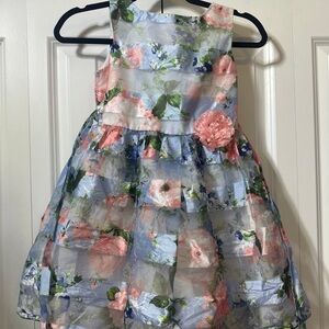 Floral Sleeveless Dress with Pink Flower Accent